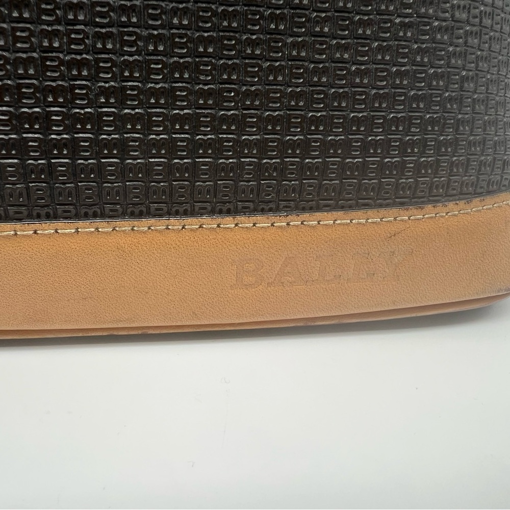 BALLY Vintage Monogram Bolide Tan Brown Leather Black Vinyl Leather Doctor Bag - Picture 5 of 14